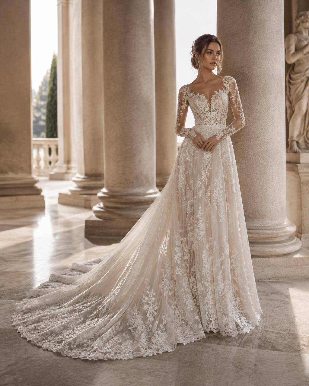 Detalhe de vestido de noiva em renda